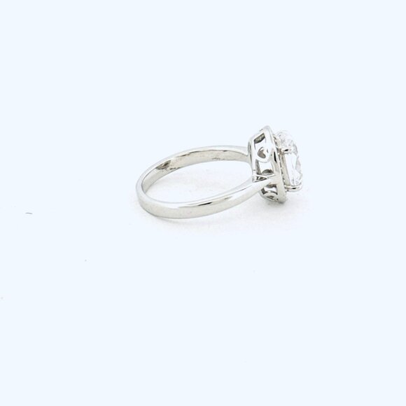 Estate Sterling Silver 925 Simulated Diamond Halo Ring Size 6 Rhodium Finish - Picture 2 of 8